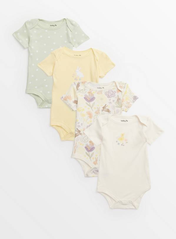 Bunny Floral Organic Cotton Bodysuit 4 Pack 2-3 years
